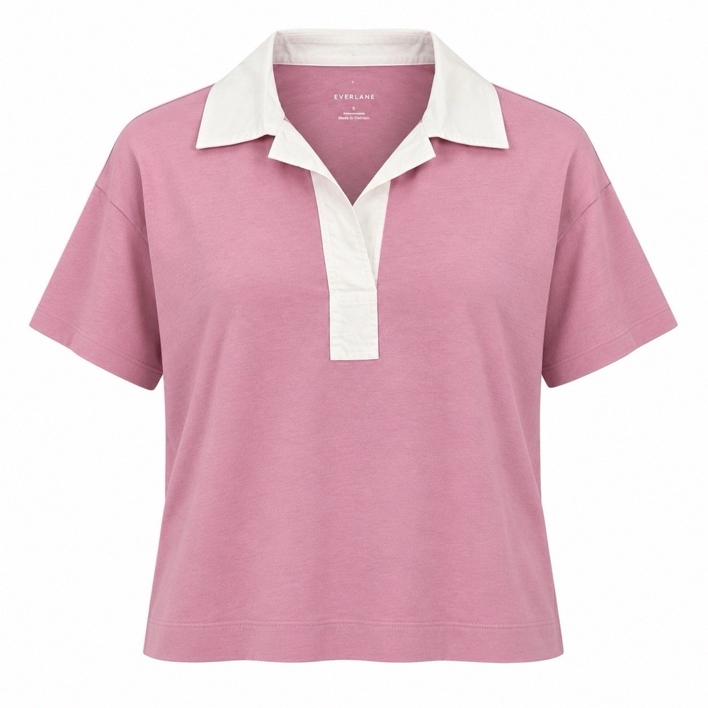 $55 Everlane NWT Small Retro Jersey Polo Shirt Mauve Bone Organic Cotton NEW